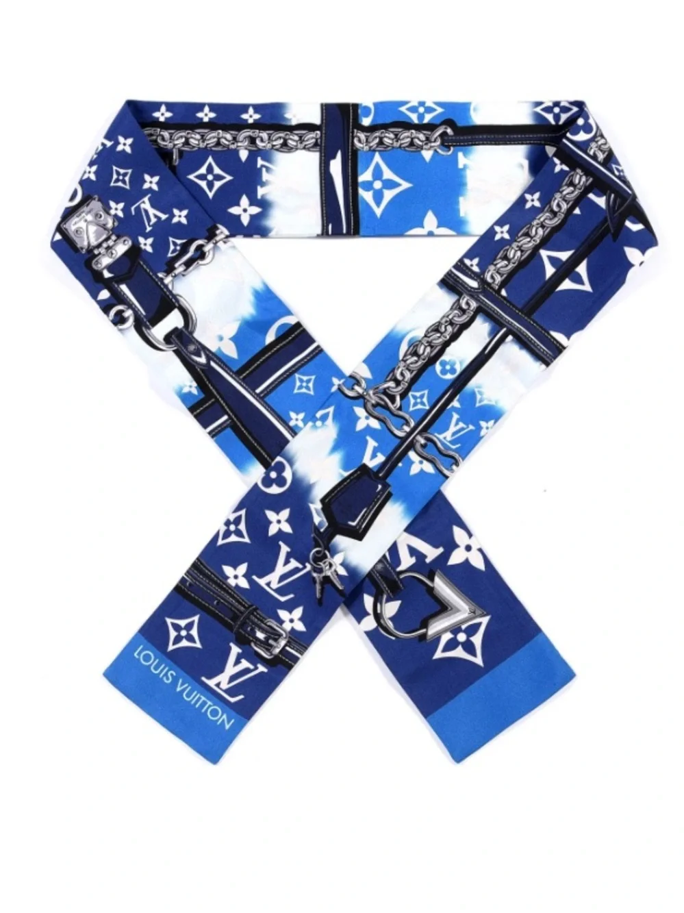Louis Vuitton Escale Blue Monogram Chain-Print Silk scarf